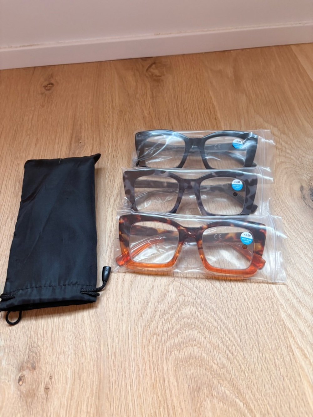 3 Pack Square Blue Light Block Reading Glasses Set in Black, Tortoise, and Amber